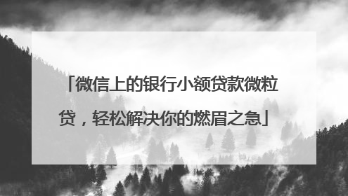 微信上的银行小额贷款微粒贷，轻松解决你的燃眉之急